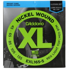 D'Addario EXL165-5 String Nickel Wound Custom Light Bass Strings (.045-.135) Long Scale